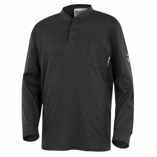 Oberon 100% FR/Arc-Rated 7 oz Cotton Interlock Henley Shirt, Long Sleeves, Navy, L ZFI409-L